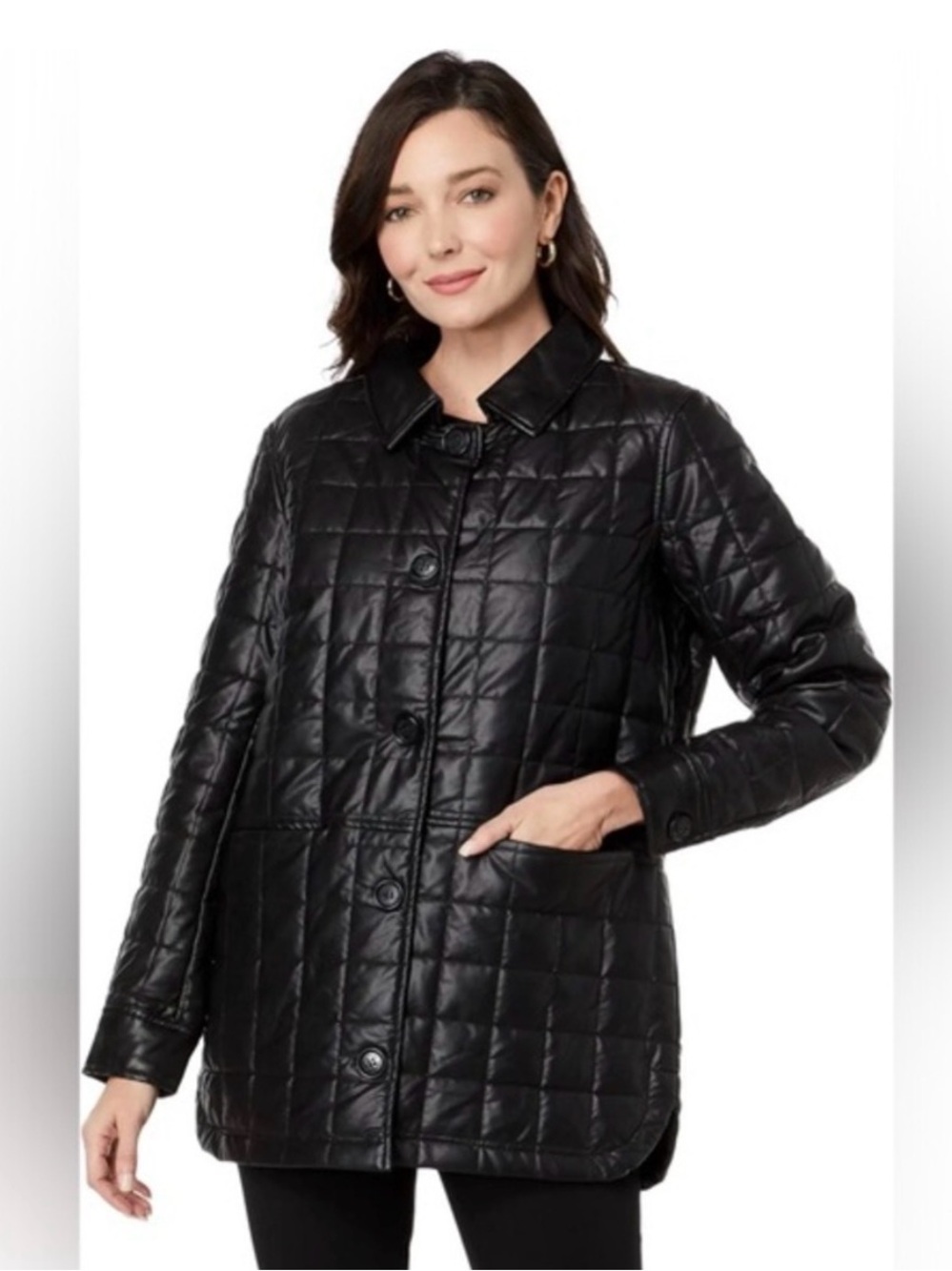 Sam Edelman Quilted Faux Leather Jacket in Black Large